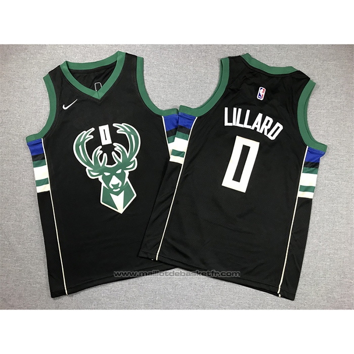 Maillot Enfant Milwaukee Bucks Damian Lillard #0 Statement 2018-19 Noir